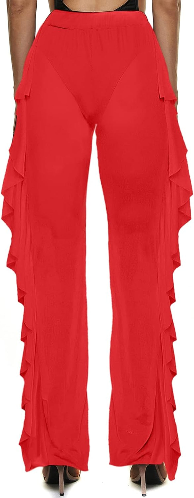 Women'S Perspective Sheer Mesh Ruffle Pants Swimsuit Bikini Bottom Cover up Pants