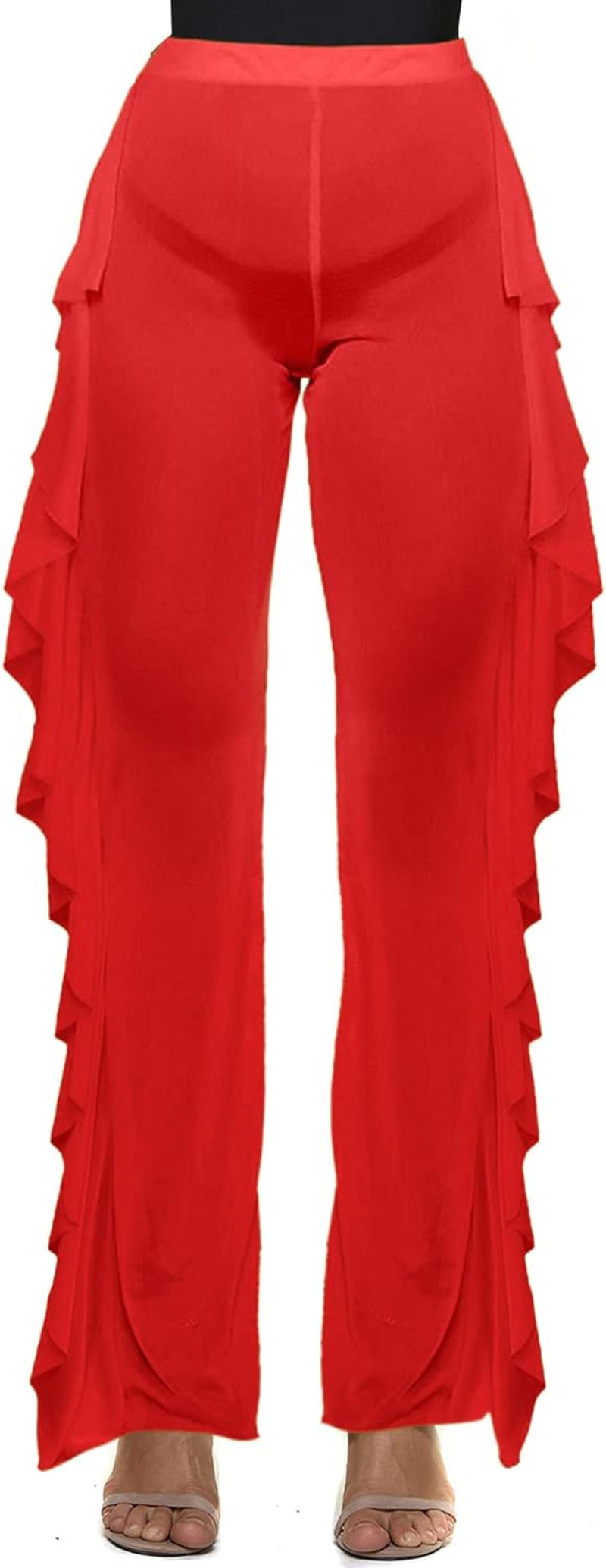Women'S Perspective Sheer Mesh Ruffle Pants Swimsuit Bikini Bottom Cover up Pants